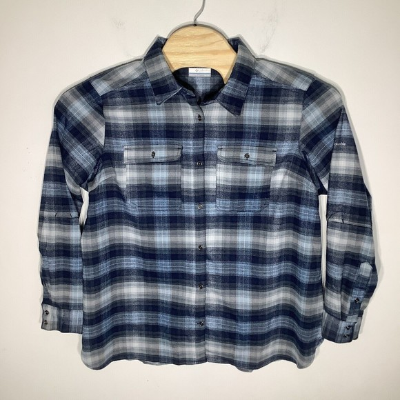 Columbia Tops - Columbia‎ Omni Wick Womens Long Sleeve Button Up Flannel Shirt Blue Size 1X